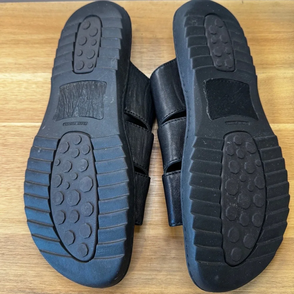 Born Crown Men 10 EU 44 Black Leather Slide Sandals Slip On Casual Resort Beach